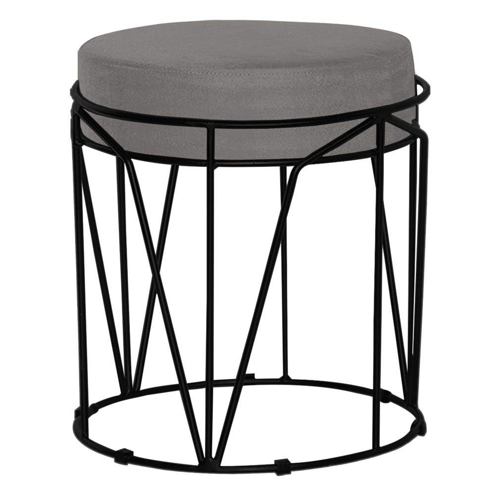 Puff Decorativo Sala de Estar Base Preto Chloe Veludo Cinza G41 - Gran Belo