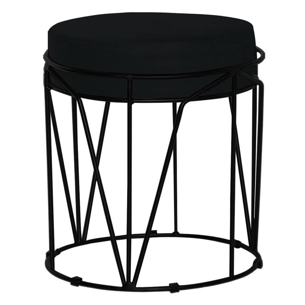 Puff Decorativo Sala de Estar Base Preto Chloe Veludo Preto G41 - Gran Belo