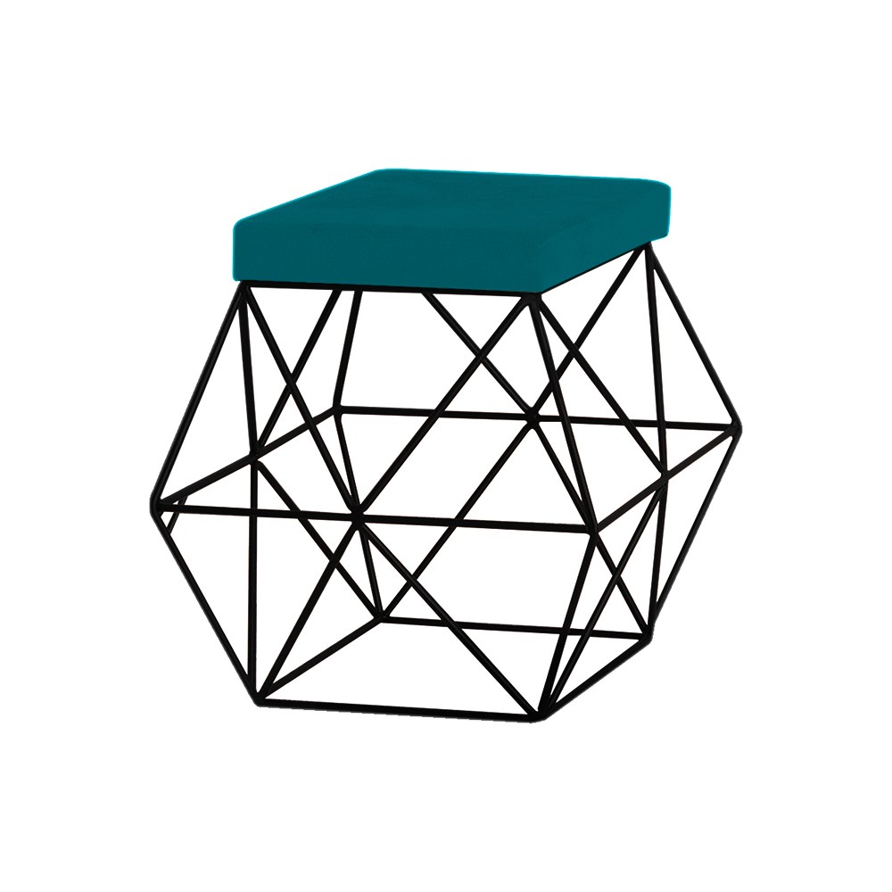 Puff Decorativo Sala de Estar Base Preto Trixie Suede Azul Claro G41 - Gran Belo