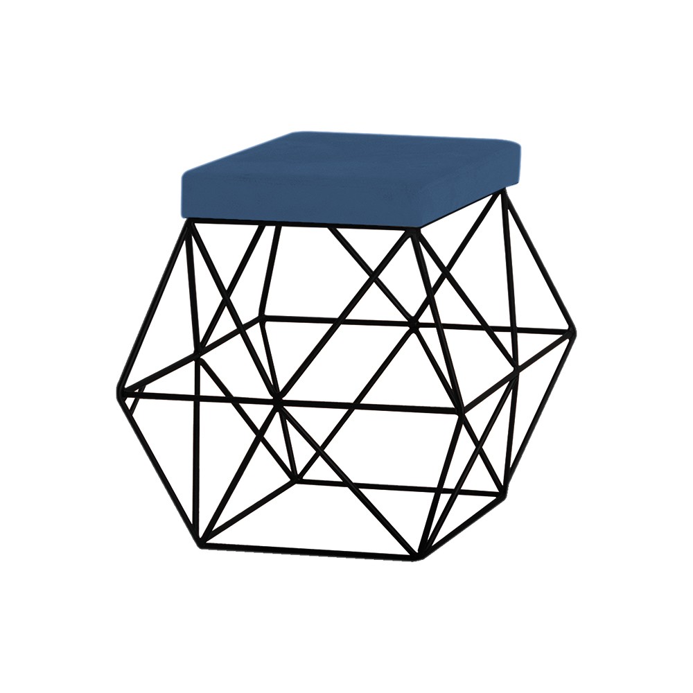 Puff Decorativo Sala de Estar Base Preto Trixie Suede Azul Marinho G41 - Gran Belo