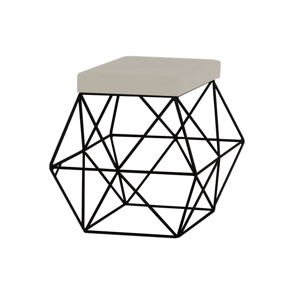 Puff Decorativo Sala de Estar Base Preto Trixie Suede Bege - Gran Belo