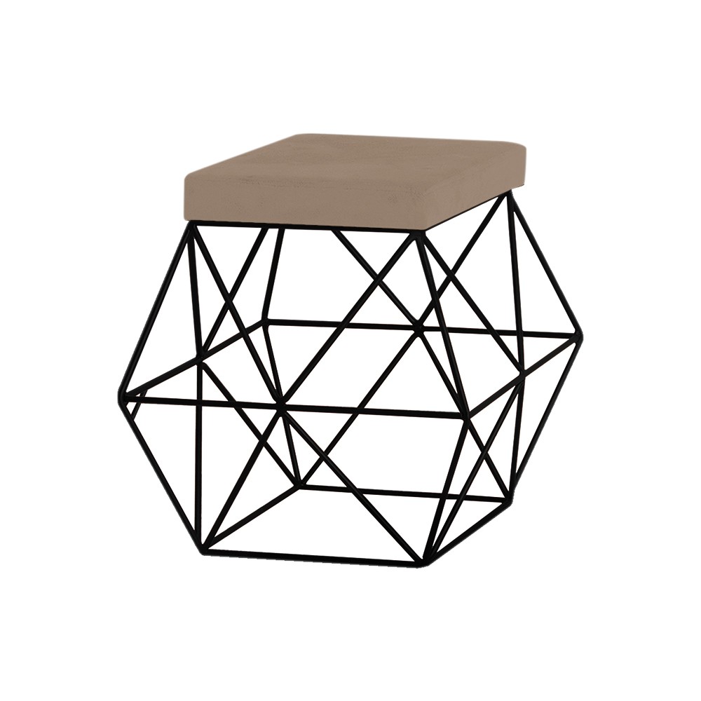 Puff Decorativo Sala de Estar Base Preto Trixie Suede Cappuccino G41 - Gran Belo