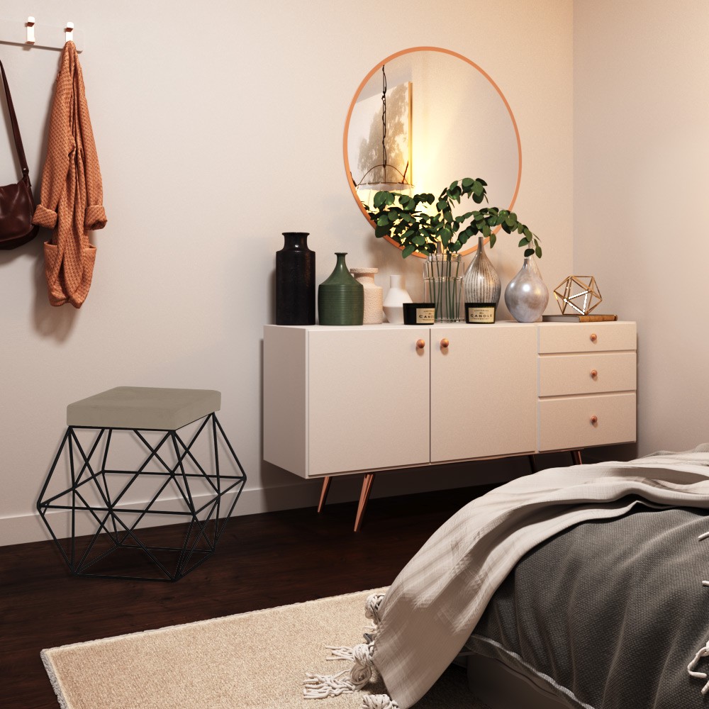 Puff Decorativo Sala de Estar Base Preto Trixie Suede Cappuccino G41 - Gran Belo