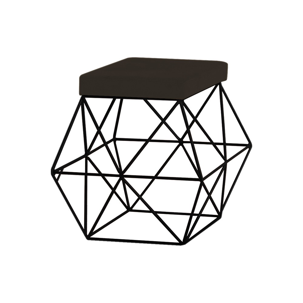Puff Decorativo Sala de Estar Base Preto Trixie Suede Marrom G41 - Gran Belo