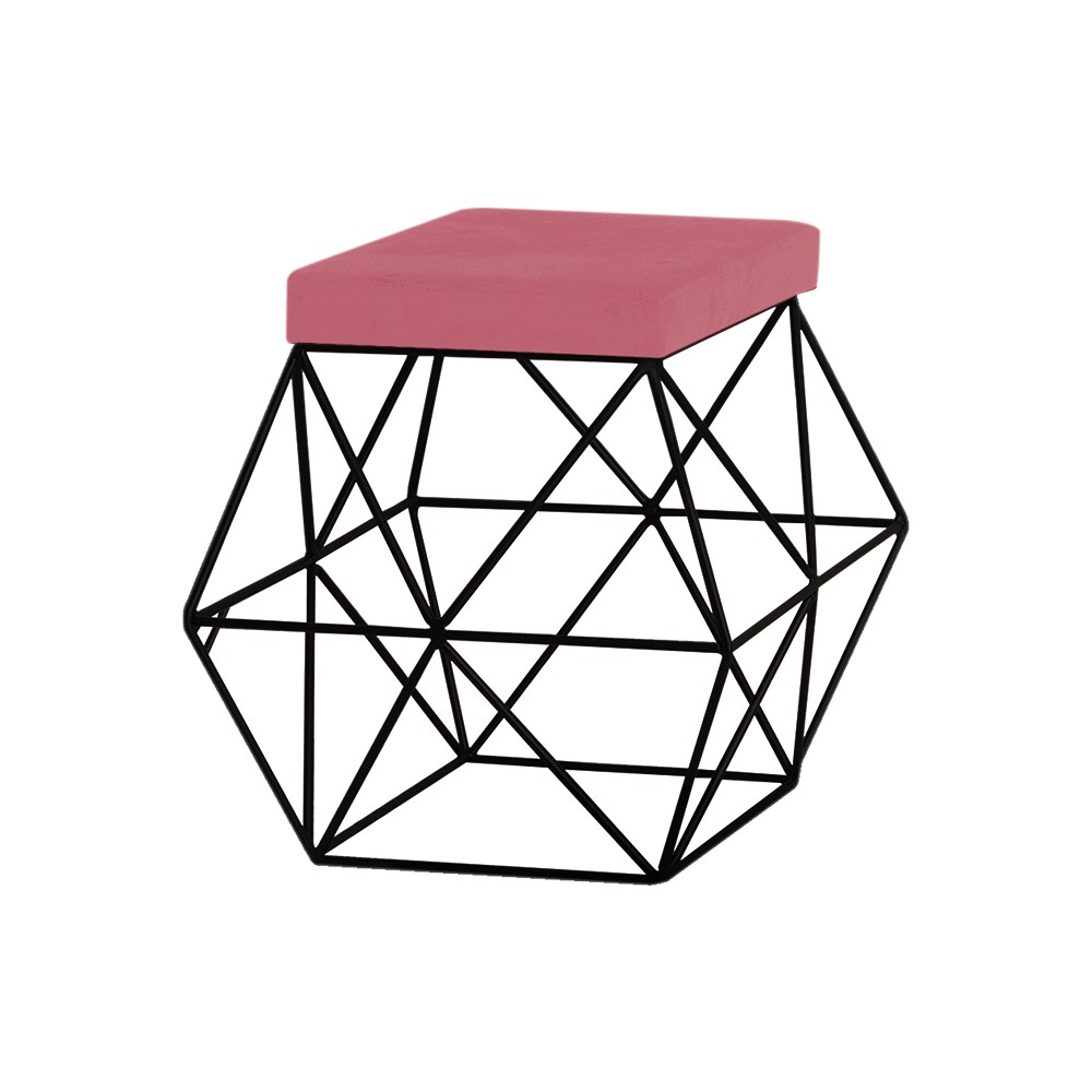 Puff Decorativo Sala de Estar Base Preto Trixie Suede Rosa G41 - Gran Belo