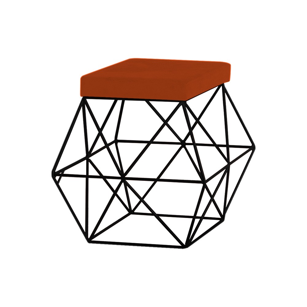 Puff Decorativo Sala de Estar Base Preto Trixie Suede Telha G41 - Gran Belo