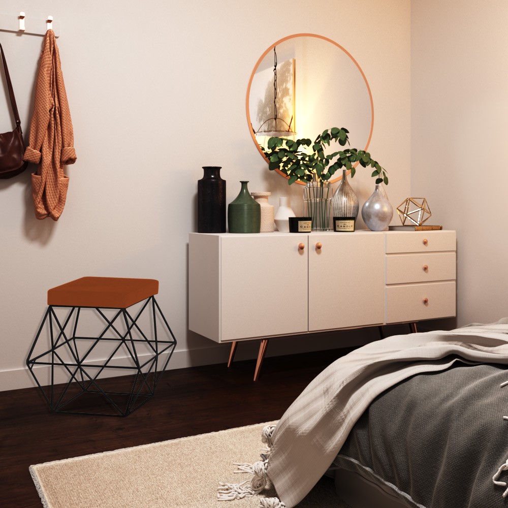 Puff Decorativo Sala de Estar Base Preto Trixie Suede Telha G41 - Gran Belo
