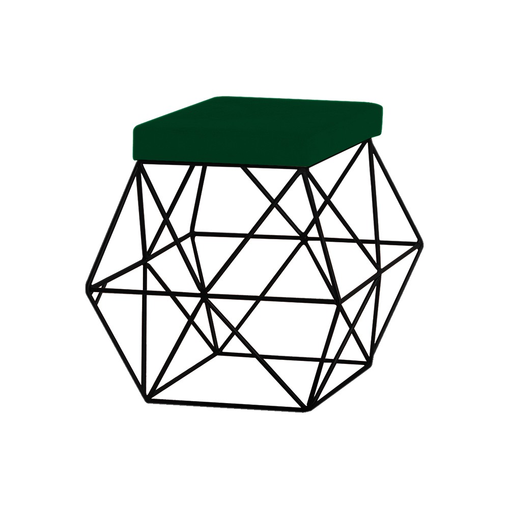 Puff Decorativo Sala de Estar Base Preto Trixie Suede Verde G41 - Gran Belo