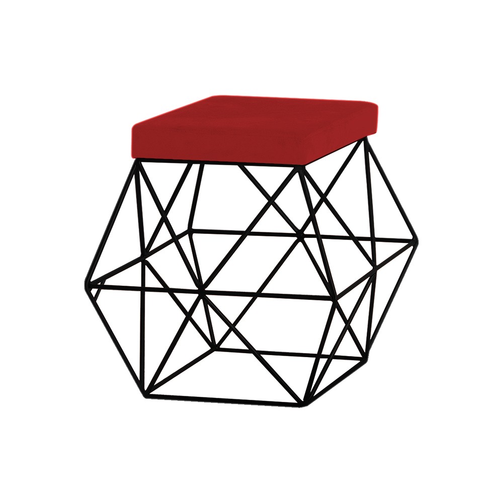 Puff Decorativo Sala de Estar Base Preto Trixie Suede Vermelho G41 - Gran Belo