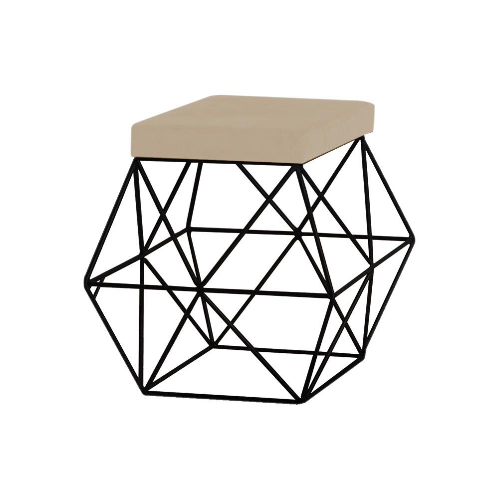 Puff Decorativo Sala de Estar Base Preto Trixie Veludo Bege G41 - Gran Belo