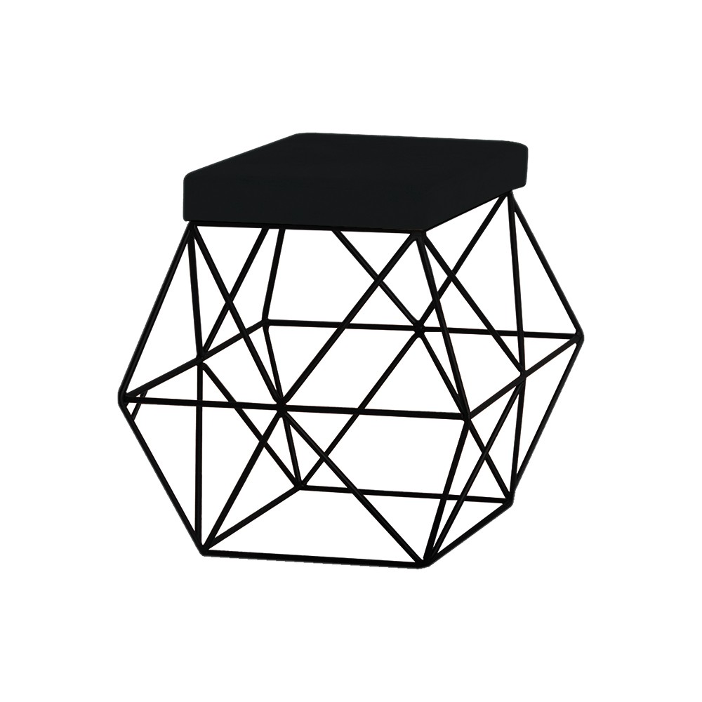Puff Decorativo Sala de Estar Base Preto Trixie Veludo Preto - Gran Belo