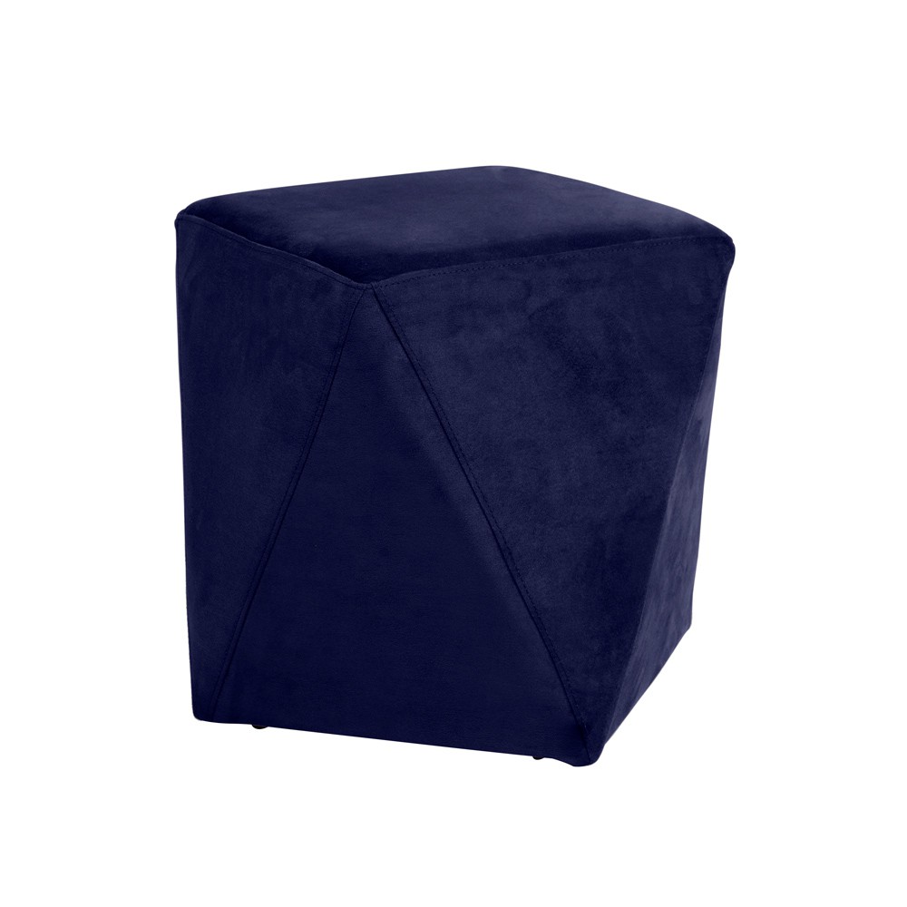 Puff Decorativo Sala de Estar Blois Veludo Azul Bic G15 - Gran Belo