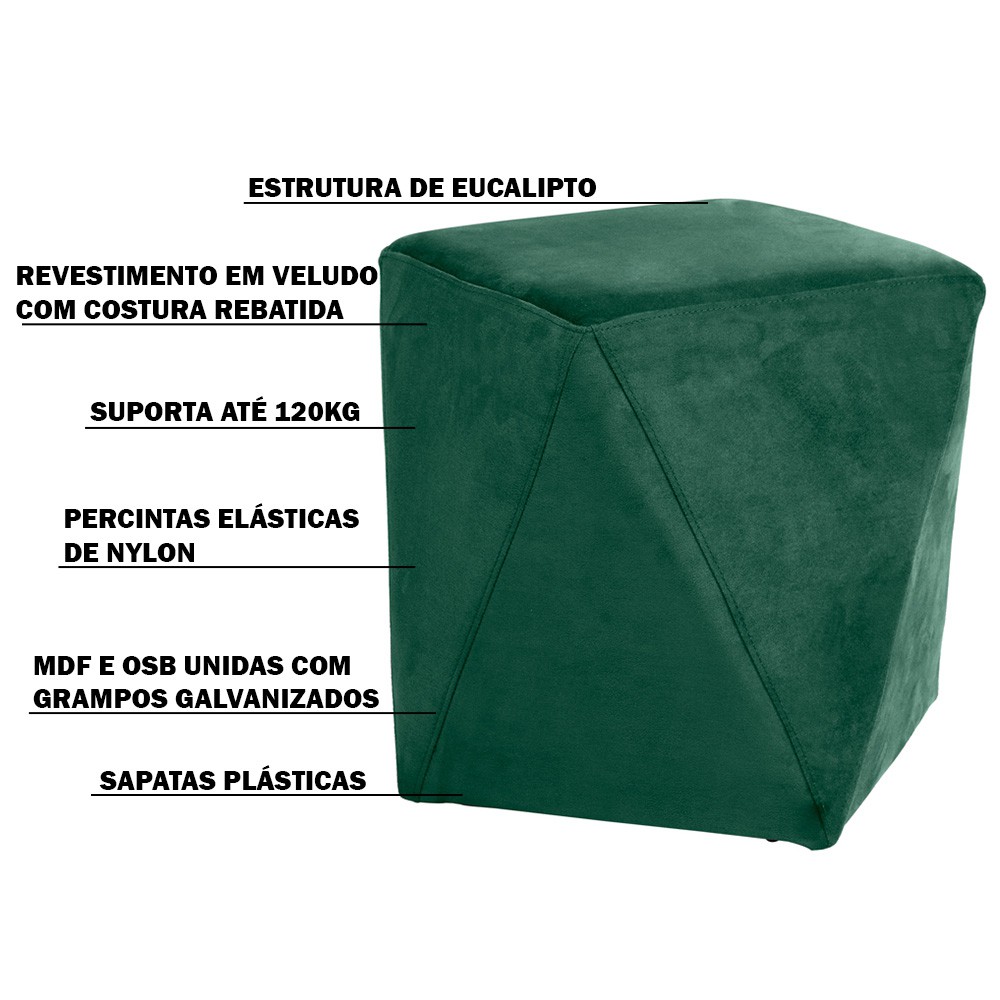 Puff Decorativo Sala de Estar Blois Veludo Verde G15 - Gran Belo