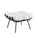 Puff Decorativo Sala de Estar Costela Base Preta Couro Branco G34 - Gran Belo