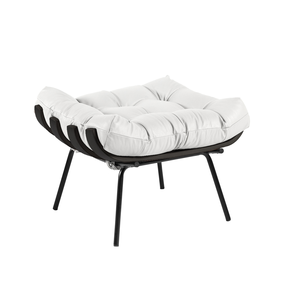 Puff Decorativo Sala de Estar Costela Base Preta Couro Branco G34 - Gran Belo