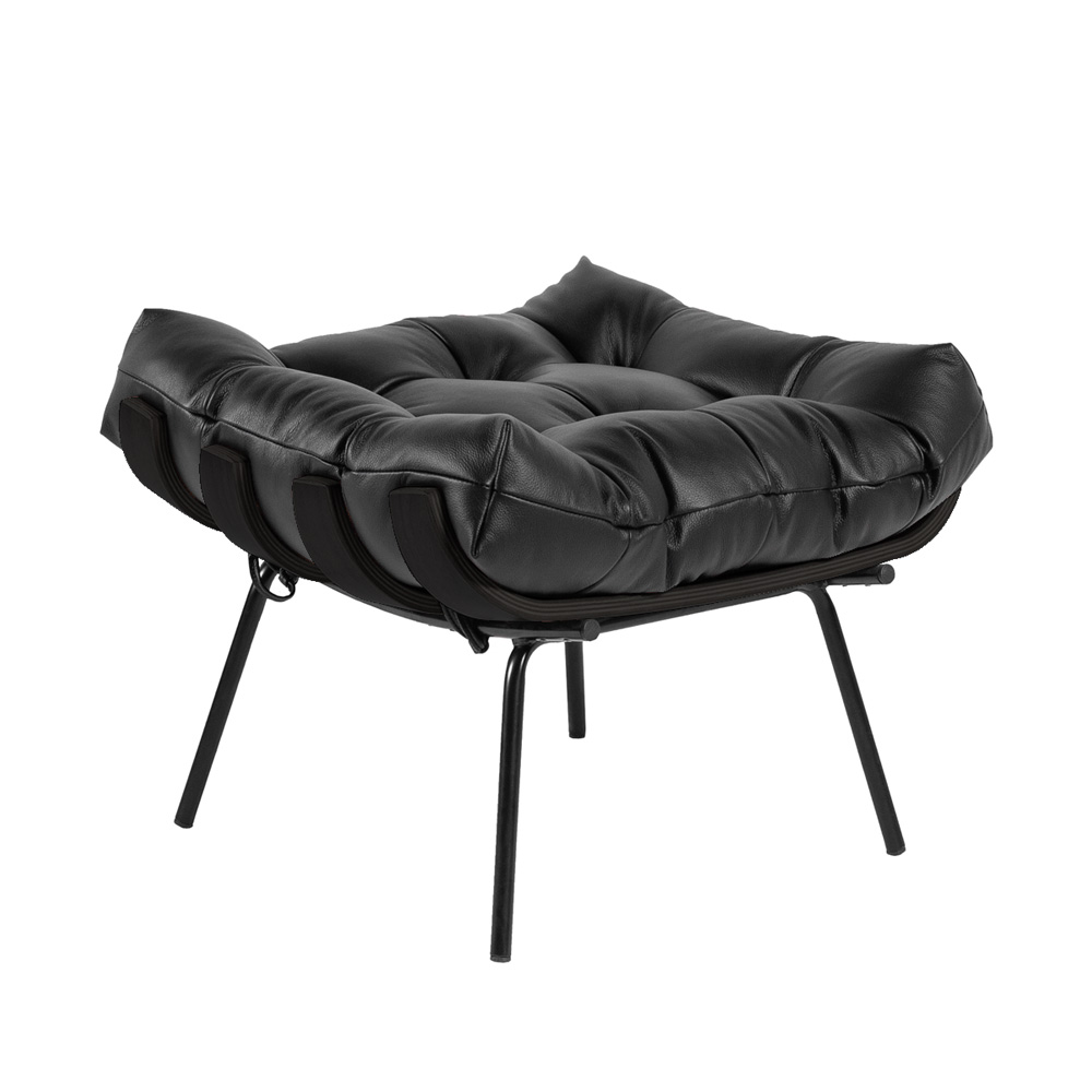 Puff Decorativo Sala de Estar Costela Base Preta Couro Preto - Gran Belo