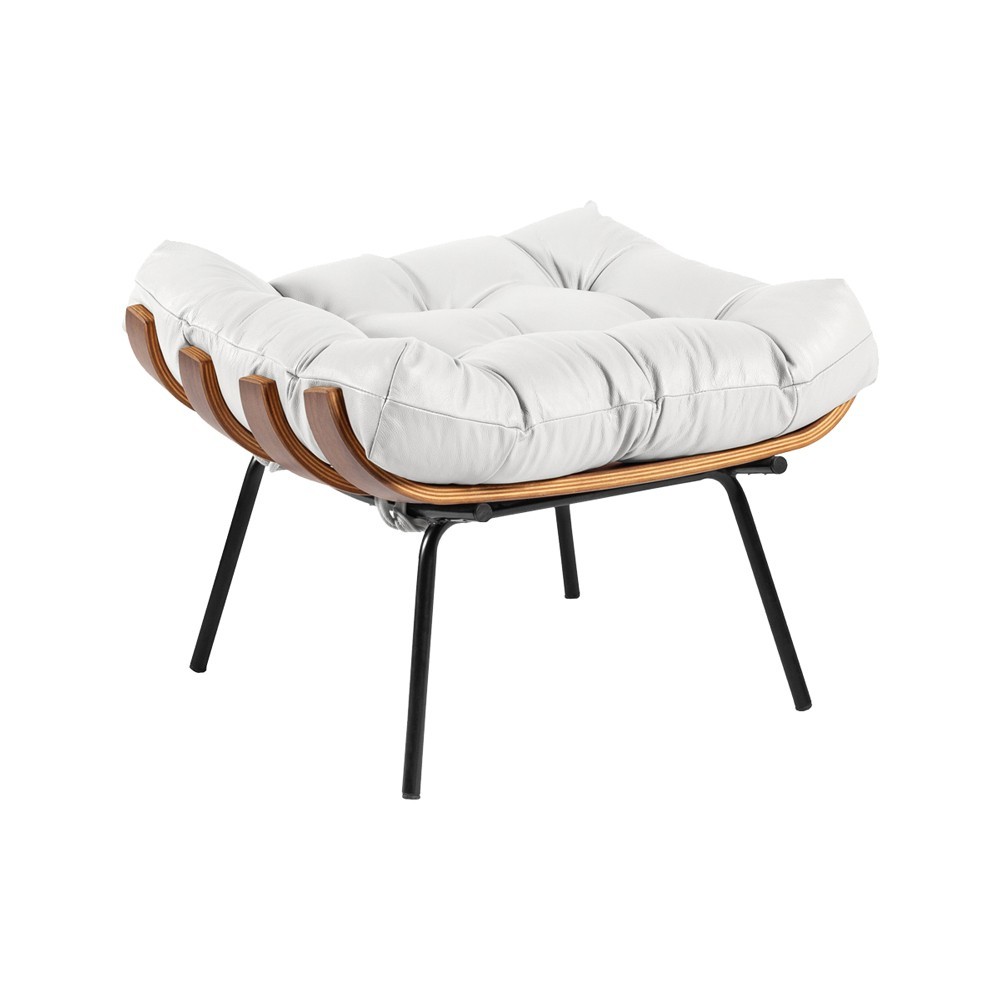 Puff Decorativo Sala de Estar Costela Couro Branco G34 - Gran Belo