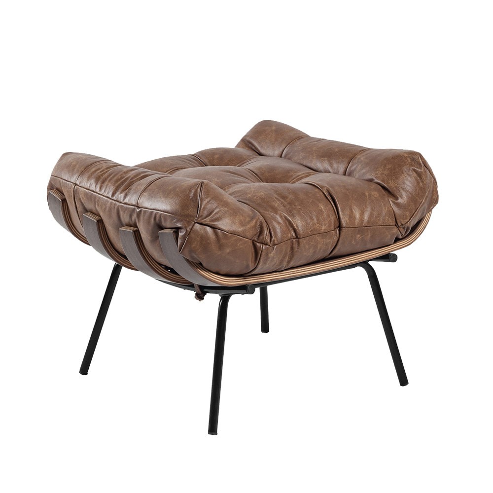 Puff Decorativo Sala de Estar Costela Couro Mel G34 - Gran Belo