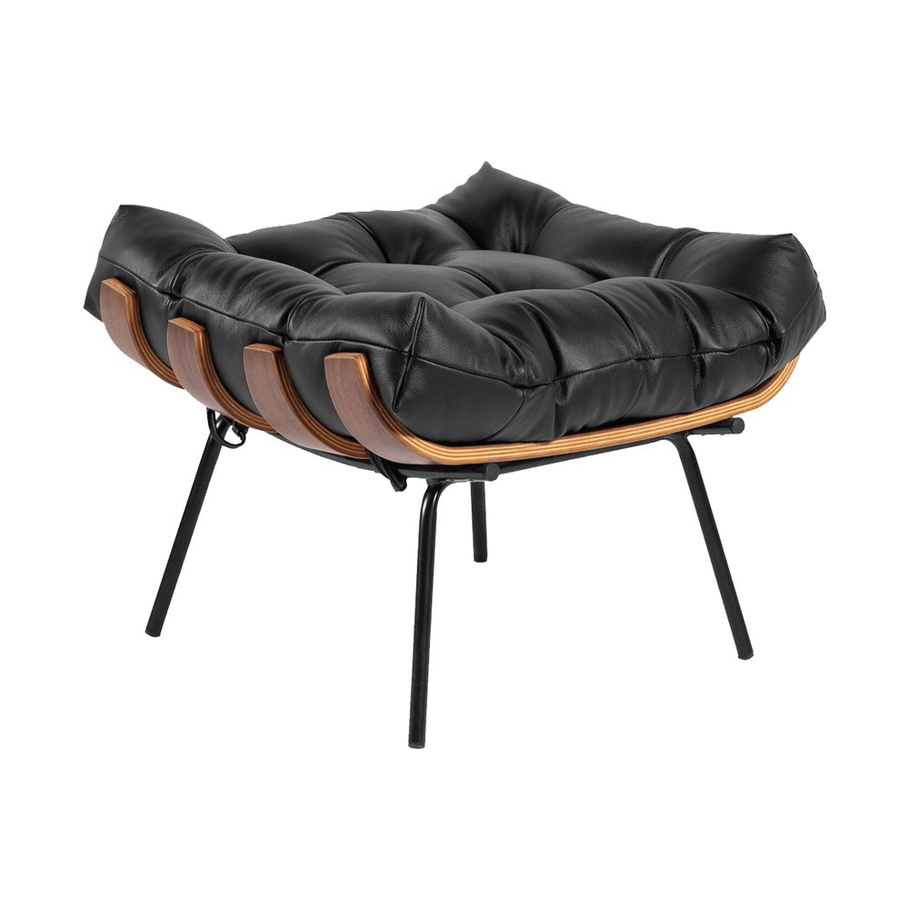 Puff Decorativo Sala de Estar Costela Couro Preto G34 - Gran Belo