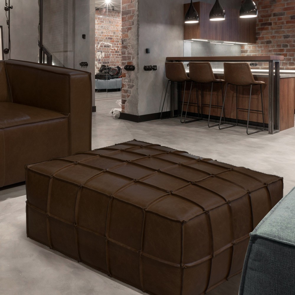 Puff Decorativo Sala de Estar Frances Trio Couro Marrom G72 - Gran Belo