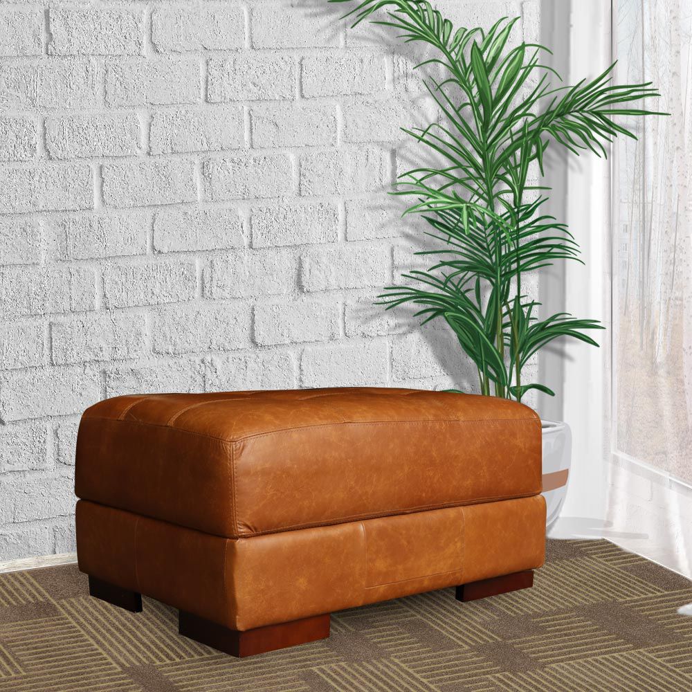 Puff Decorativo Sala de Estar Milano Pés Madeira Couro Mel G58 - Gran Belo