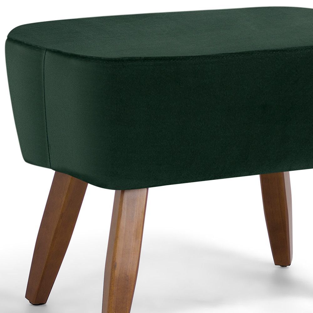 Puff Decorativo Sala de Estar Pés de Madeira Naomi Veludo Verde G15 - Gran Belo