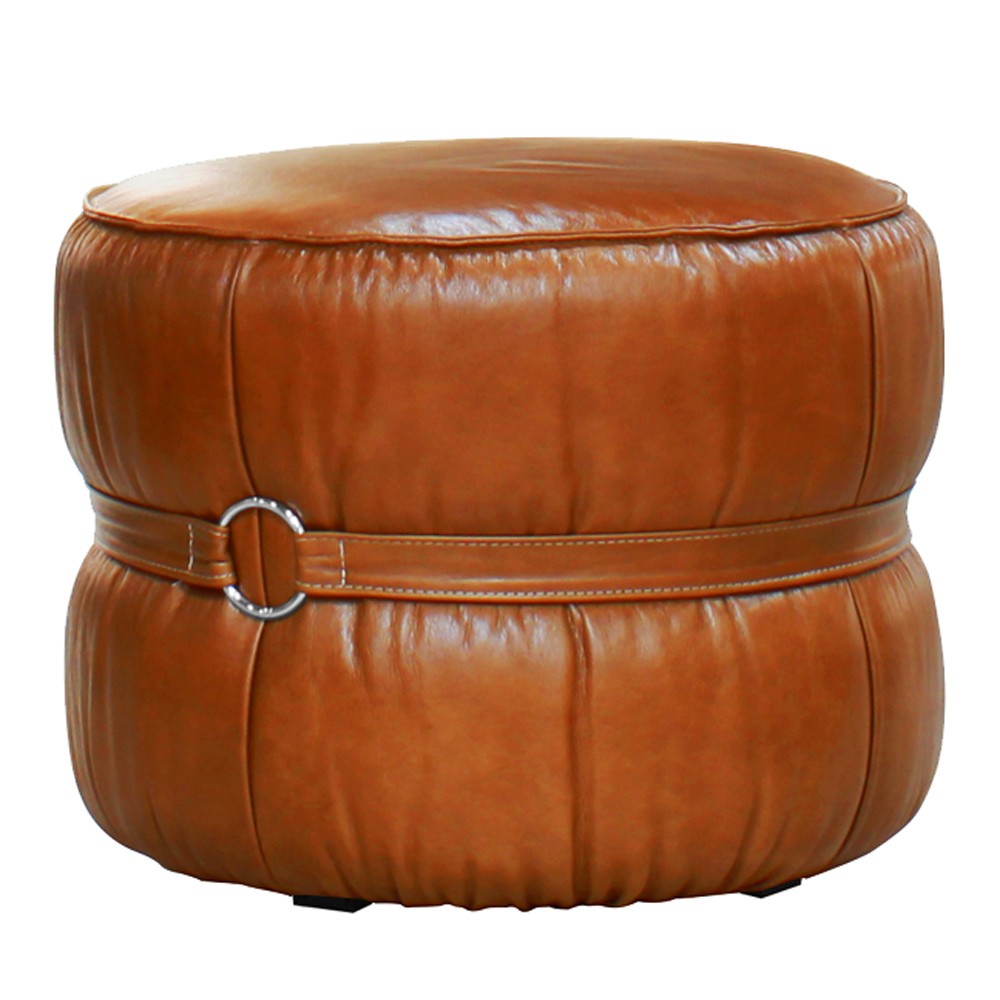 Puff Decorativo Sala de Estar Rene Debrum Couro Caramelo G72 - Gran Belo