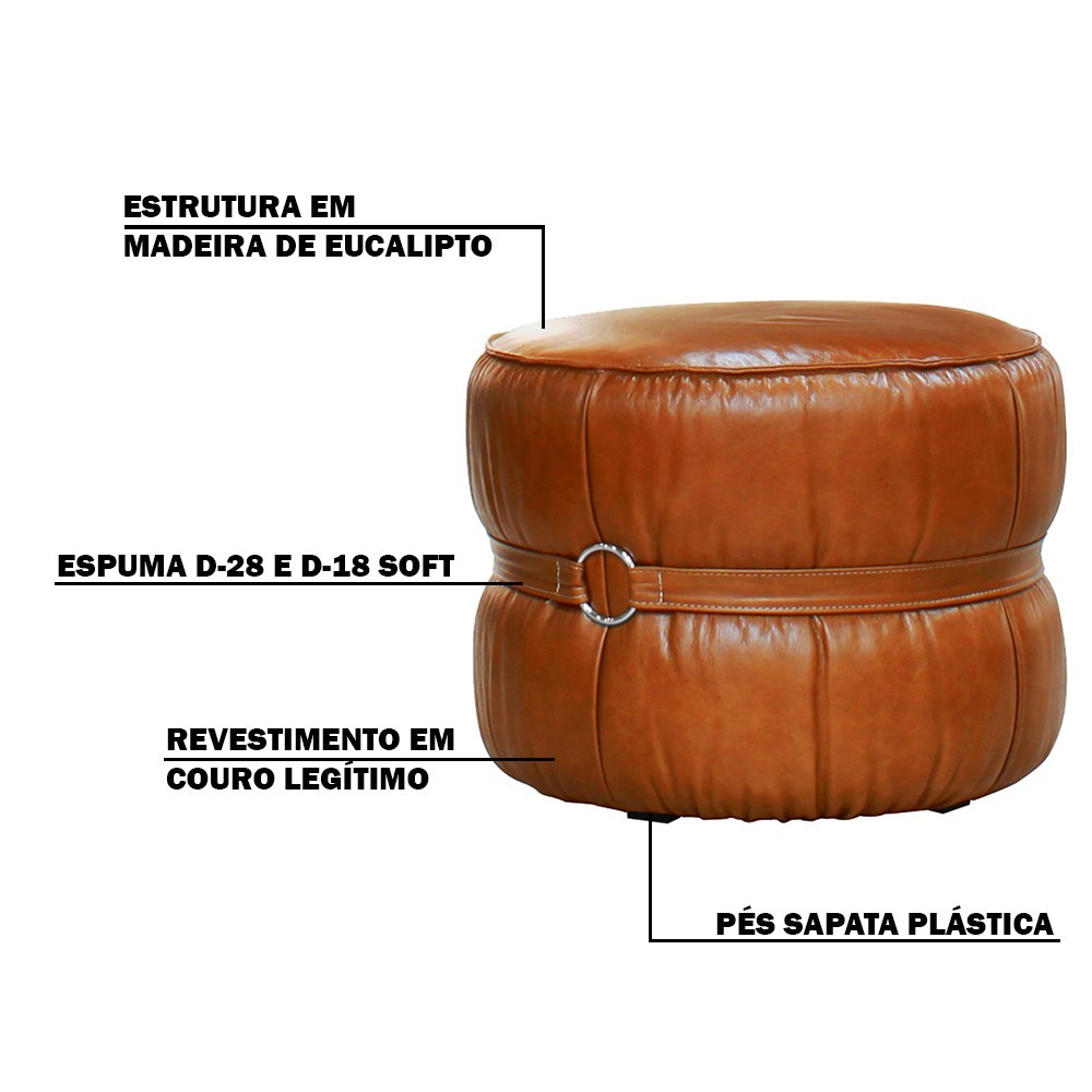 Puff Decorativo Sala de Estar Rene Debrum Couro Caramelo G72 - Gran Belo