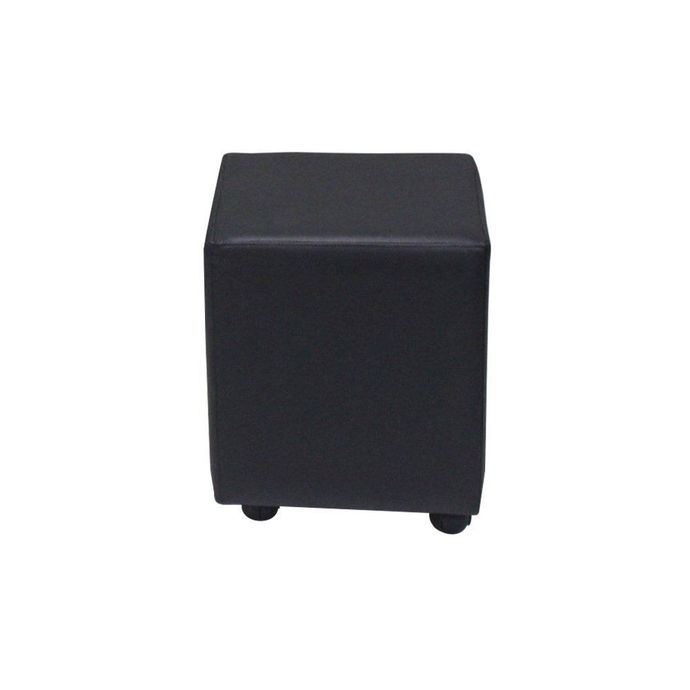Puff Leo C/Rodízios Plástico PU Sintético Preto G15 - Gran Belo