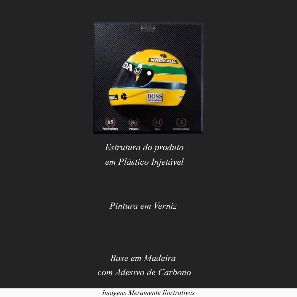 Quadro 3D Decorativo Helmet Capacete Fórmula 1 50X50 Senna 1988 G53 - Gran Belo