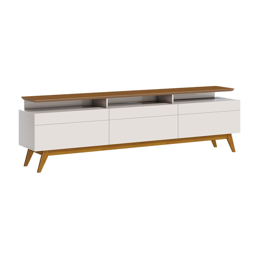 Rack Bancada 3 Gavetas com Nicho 180cm Amy Off White/Freijó G29 - Gran Belo
