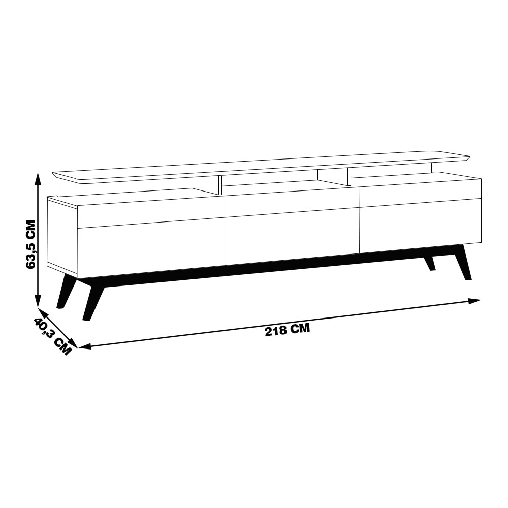 Rack Bancada 3 Gavetas com Nicho 218cm Amy Off White/Freijó G29 - Gran Belo