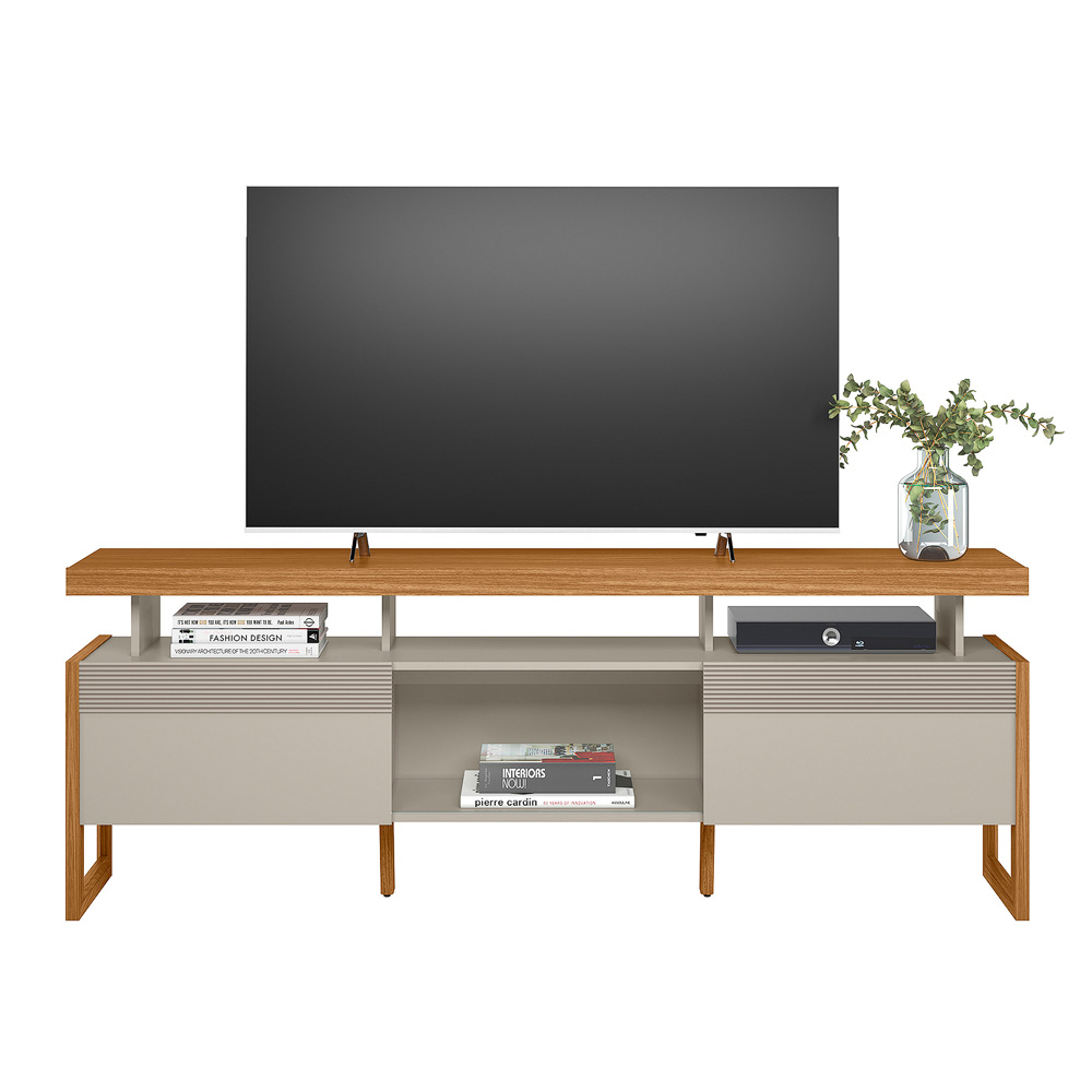 Rack Bancada Decorativo Elora MDP/MDF TV até 70 Polegadas Nichos Nature/Off White G77 - Gran Belo