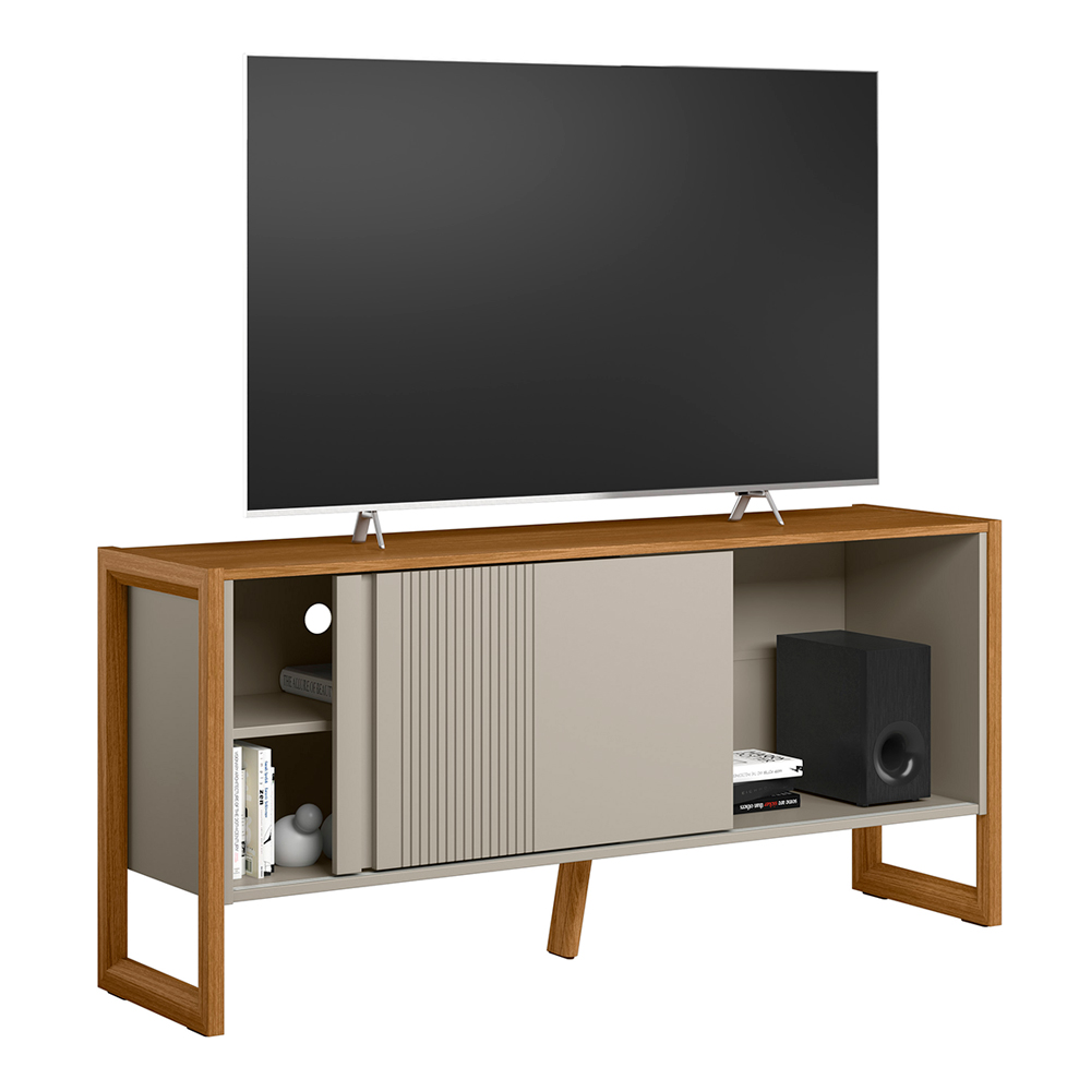 Rack Bancada Decorativo Gael MDP/MDF TV até 55 Polegadas Porta Nature/Off White G77 - Gran Belo