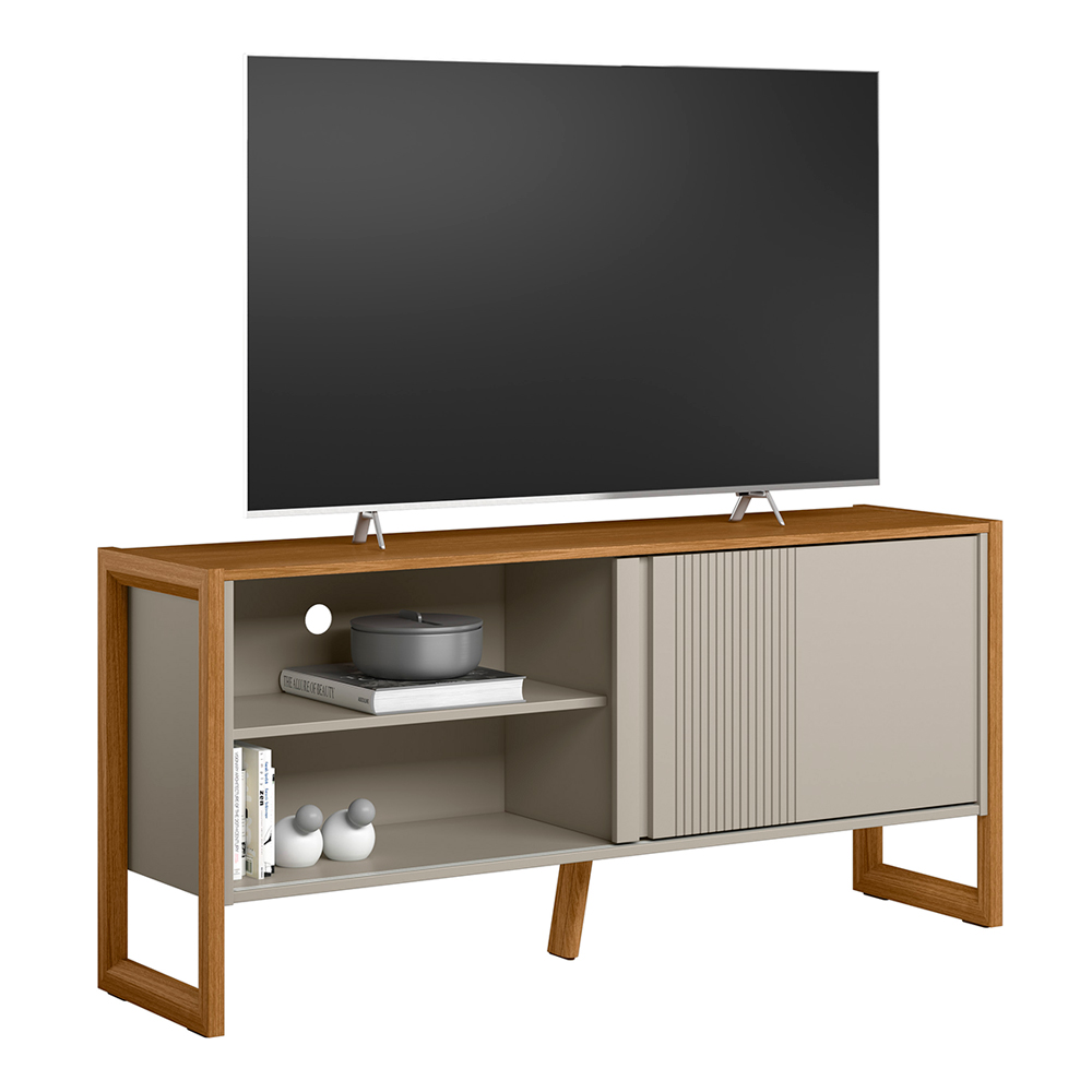 Rack Bancada Decorativo Gael MDP/MDF TV até 55 Polegadas Porta Nature/Off White G77 - Gran Belo