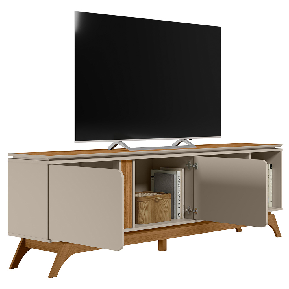 Rack Bancada Decorativo Hiro MDP/MDF TV até 70 Polegadas com Nichos Nature/Off White G77 - Gran Belo