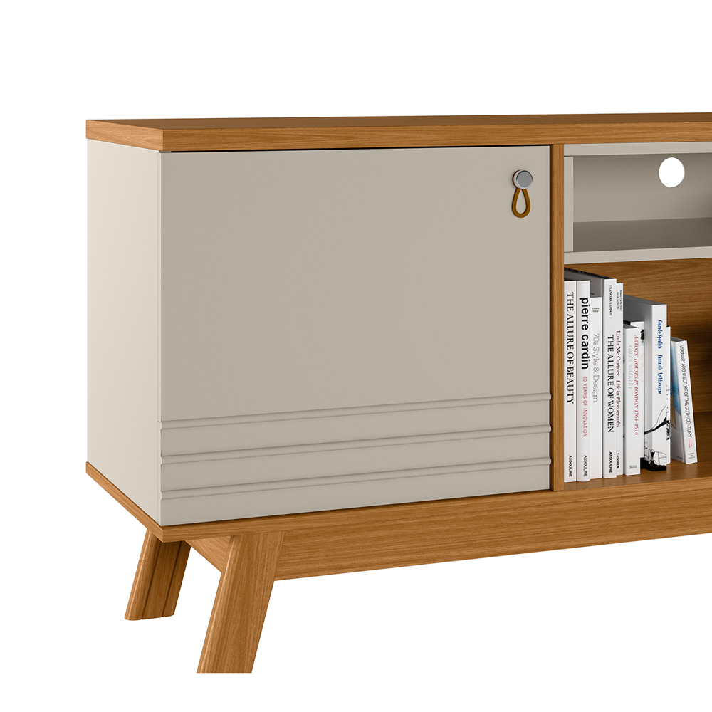 Rack Bancada Decorativo MDP/MDF TV até 75 Polegadas Portas Cronos Nature/Off White G77 - Gran Belo