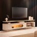 Rack Bancada Greta com Led e Prateleira Vidro TV Até 85 Polegadas Off White/Champanhe G26 - Gran Belo