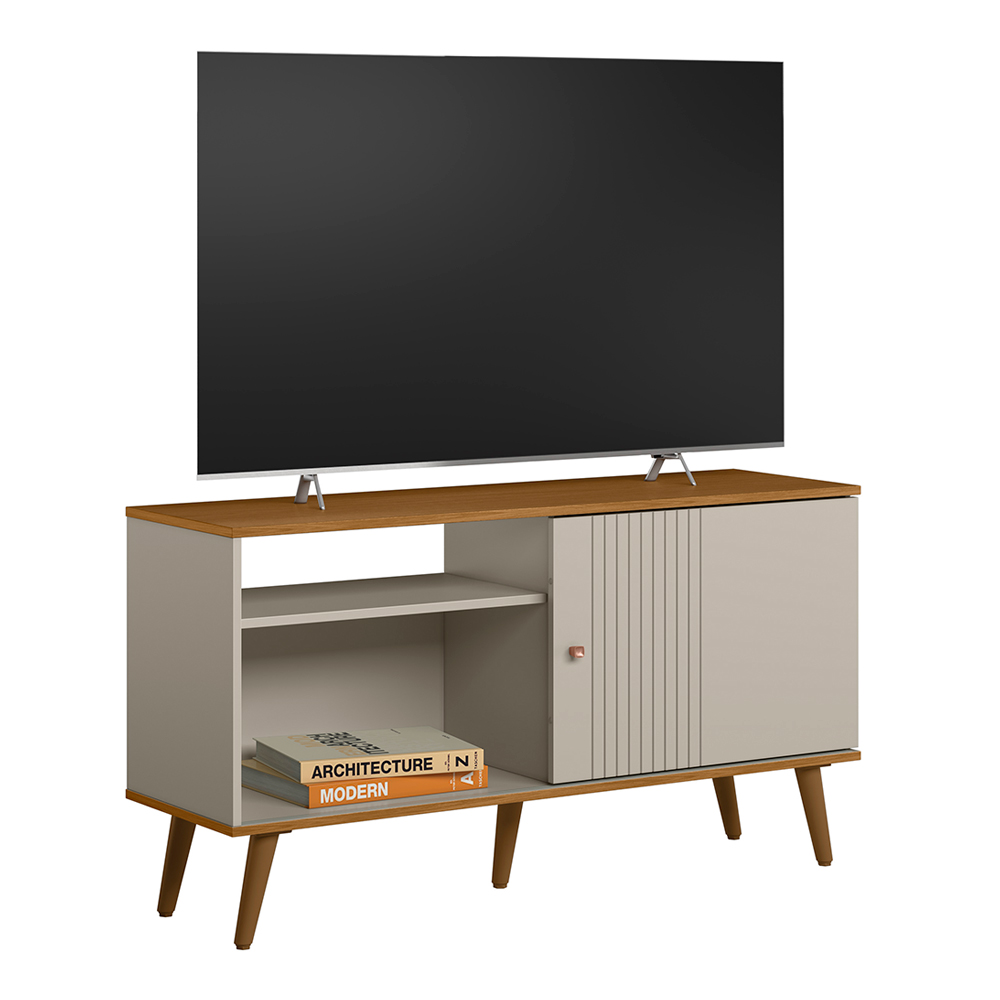 Rack Bancada Ruan MDP/MDF TV até 50 Polegadas Porta e Nichos Nature/Off White G77 - Gran Belo