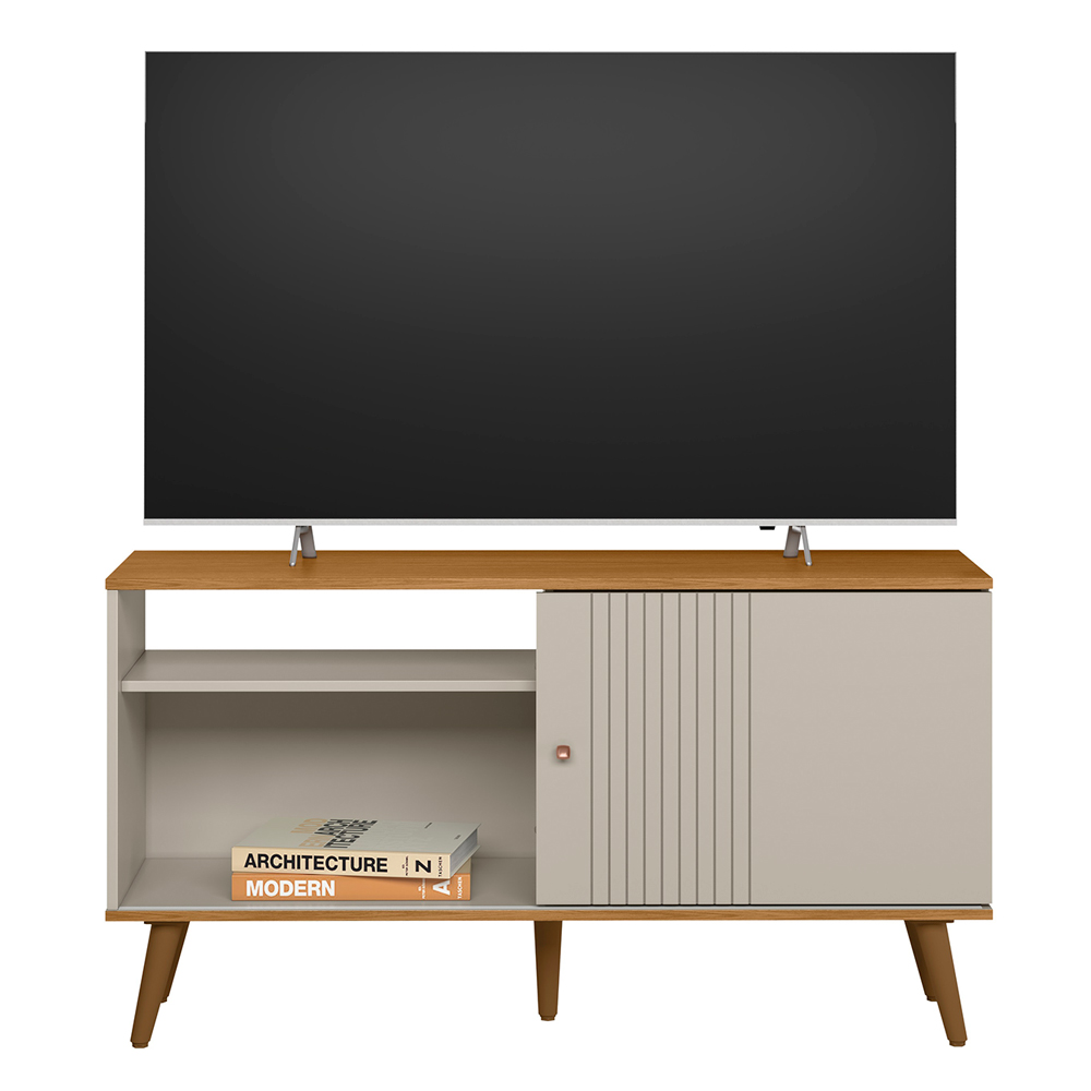 Rack Bancada Ruan MDP/MDF TV até 50 Polegadas Porta e Nichos Nature/Off White G77 - Gran Belo