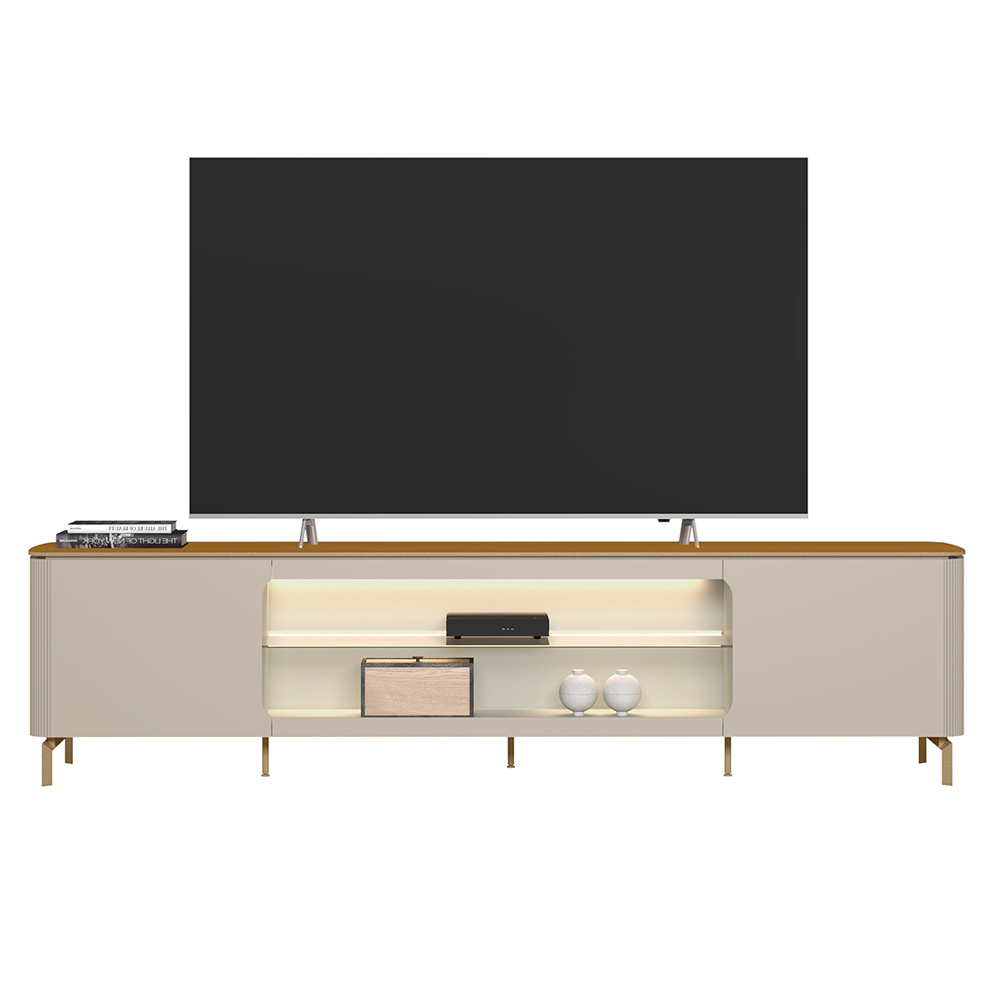 Rack Bancada Switch MDP/MDF TV até 85 Polegadas LED Prateleiras Tauari/Off White G77 - Gran Belo