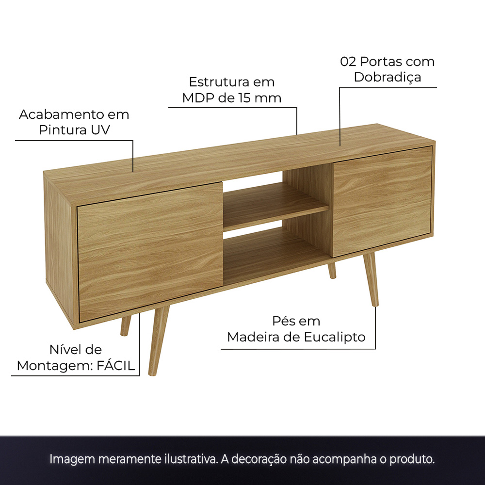 Rack Bancada para TV até 65 Sala de Estar R1464 Natural G69 - Gran Belo