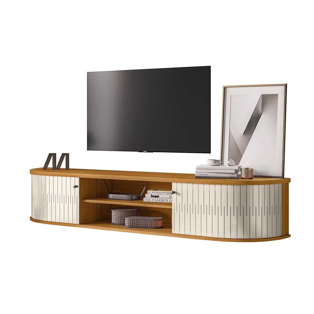 Rack Suspenso Faro Decorativo 2 Portas Deslizantes MDP até 75 Cinamomo/OffWhite G97 - Gran Belo
