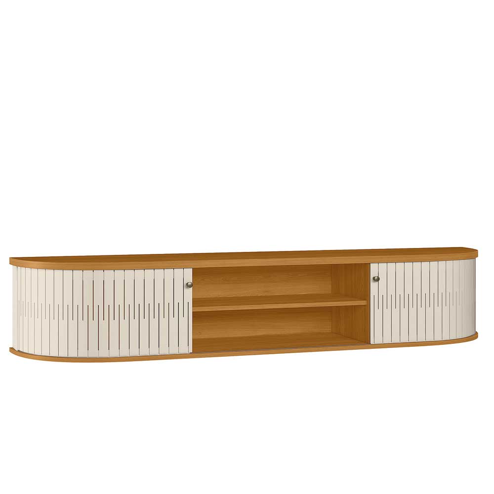 Rack Suspenso Faro Decorativo 2 Portas Deslizantes MDP até 75 Cinamomo/OffWhite G97 - Gran Belo