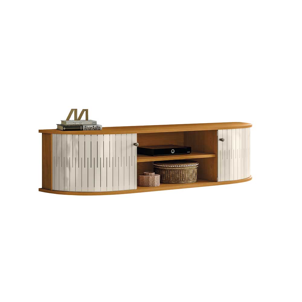 Rack Suspenso Reggio Decorativo 2 Portas Deslizantes MDP até 60 Cinamomo/OffWhite G97 - Gran Belo