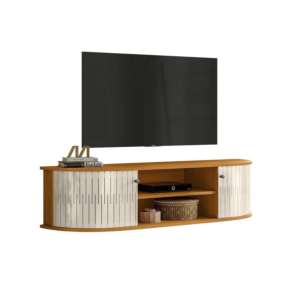 Rack Suspenso Reggio Decorativo 2 Portas Deslizantes MDP até 60 Cinamomo/OffWhite G97 - Gran Belo