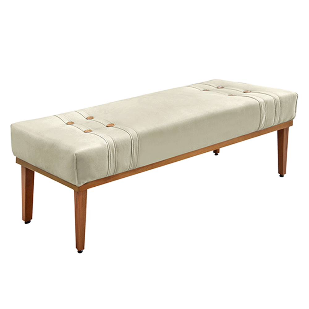Recamier Decorativo 140cm Base Madeira Maciça Kors Veludo Bege G63 - Gran Belo