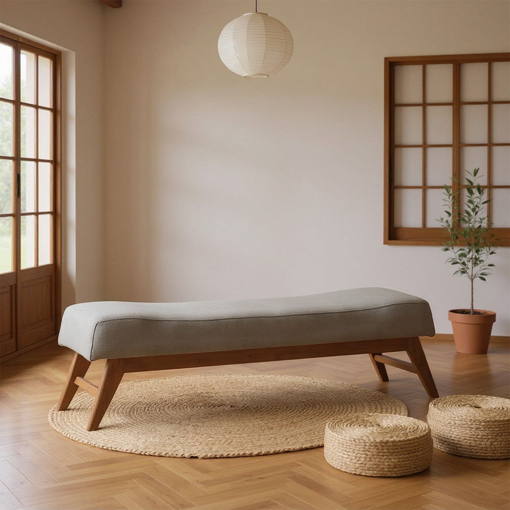 Recamier Design Contemporâneo 160cm Lionel Pés Madeira Linho Cinza/Natural G62 - Gran Belo