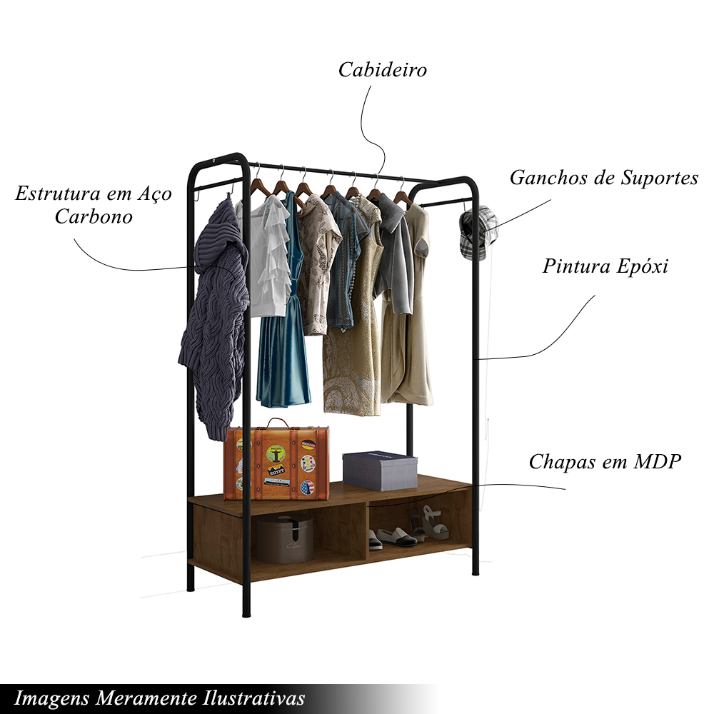 Roupeiro Industrial Solteiro Theo em Aço Carbono 2 Nichos Preto/Demolição G79 - Gran Belo