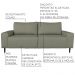 Sofá 03 Lugares Sala de Estar Recepção 220cm Bipartido Brad Couro Fendi G58 - Gran Belo